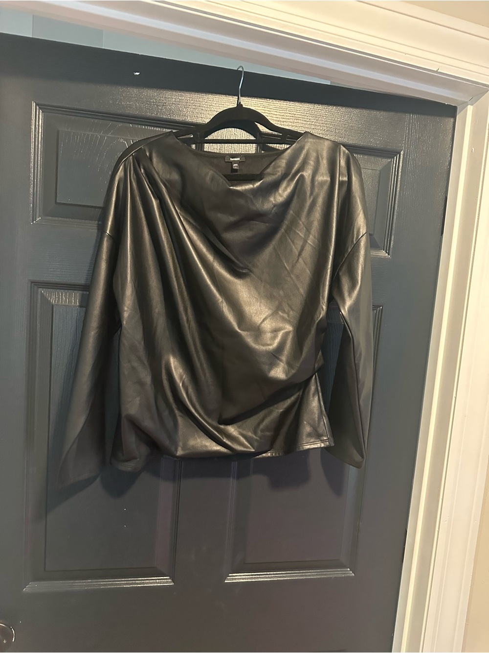Express Black Faux Leather Cowl Neck Top